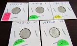 5 Silver Roosevelt Dimes