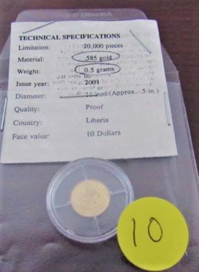 Liberia 10  Dollar  Gold