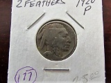 1920 P Buffalo Nickel, 2 Feathers Variety