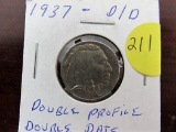 1937 DD Double Date Buffalo Nickel