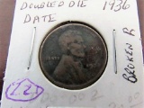 1936 P Lincoln Cent, Double Die, Date