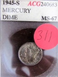 1945-S Slabbed Mercury Dime