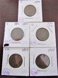 (5) 1884,80-T2, 87, 88, 89 Indian Head Cents