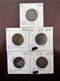 (5) 1890, 91, 92, 93 94 Indian Head Cents