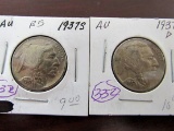 (2) 1937D, 1937S Buffalo Nickels