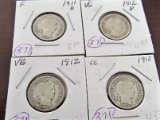 (4) 1911D, 1912, 1912D, 1913 Barber Dimes