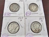 (4) 1916, 1917, 1917D, 1917S Mercury Dimes