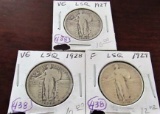 (3) 1927 VG, 1928 VG, 1929 Fine, Standing Lib. Quarters