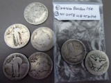 (4) Dated Barber, (3) no date Standing Liberty Quarters