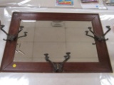 Wooden Framed Mirror with Hooks
