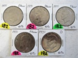 1971, 71, 71, 71, 71D Silver One Dollars