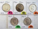 1965, 66, 67, 68D, 69D Silver Half Dollars