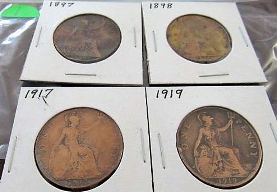 1897, '98, 1917, '19 GB One Penny