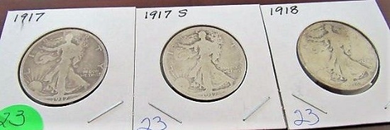 1917, 17-S, 18 Walking Liberty Half Dollars