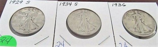 1929-S, 34-S, 36 Walking Liberty Half Dollars