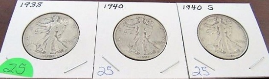 1938, 40, 40-S Walking Liberty Half Dollars