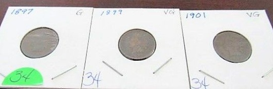 1897, 99, 1901 Indian Head Cents