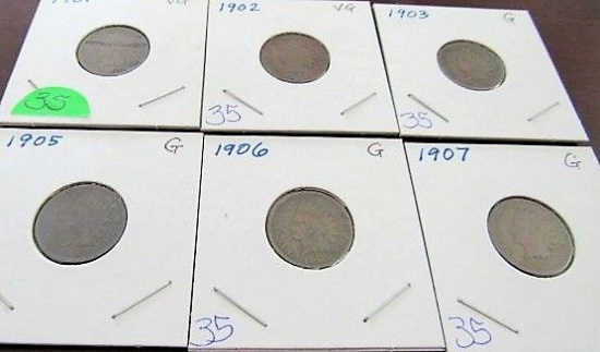 1901, 02, 03, 05, 06, 07 Indian Head Cents