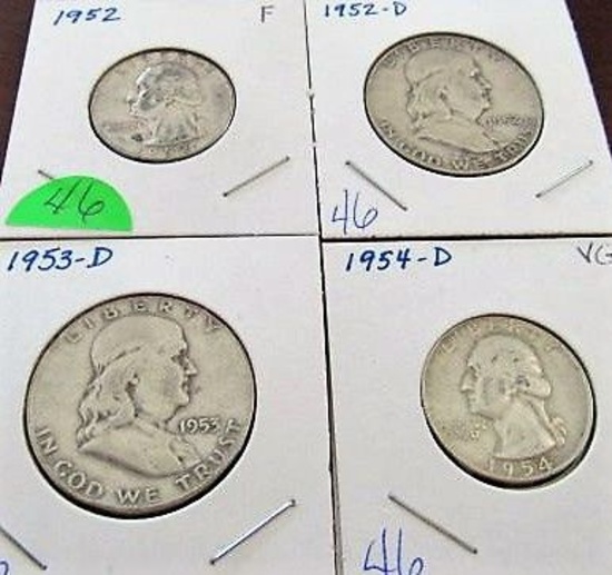 (2) Washington Quarters, (2) Franklin Half Dollars