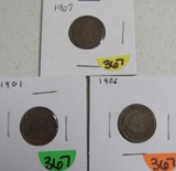 1901, 1906, 1907 Indian Head Pennies