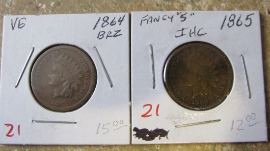 1864 BRZ, 1865 Fancy 5 Indian Head Cents