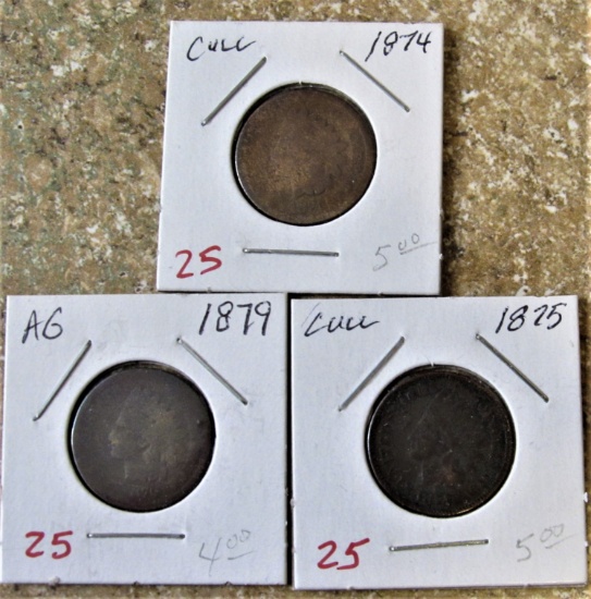 1874, 1875, 1879 Indian Head Cents