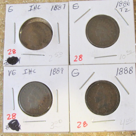 1886 T2, 87, 88, 89 Indian Head Cents