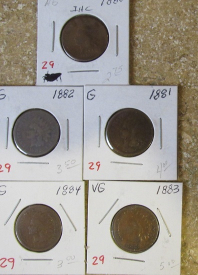 1880, 81, 82, 83, 84 Indian Head Cents