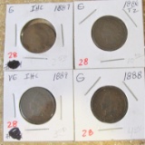 1886 T2, 87, 88, 89 Indian Head Cents