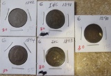 1890, 91, 92, 93, 94 Indian Head Cents