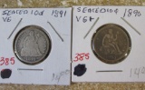 (2) 1890, 1891, Seated Dimes VG