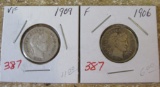 (2) 1906, 1909 Barber Dimes F, VF