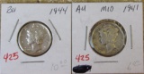 (2) 1941-P, 1944-P Mercury Dimes AU-BU