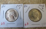 1943-D BU, 1945-P B WT Nickel