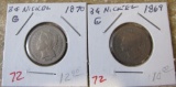 1869, 1870 3 Cent Nickel G