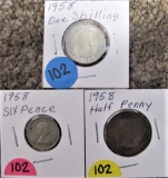 (3) 1958 British Coins