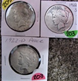 1922, 22-D, 22-S Peace Dollars