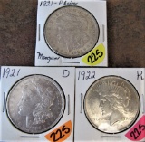 1921-D, 1921,  Morgan Dollars 1922 Peace Dollar