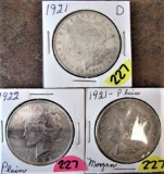 1921, 1921-D, Morgan Dollars 1922 Peace Dollar