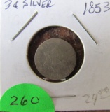 1853 3 Cent Silver-Good