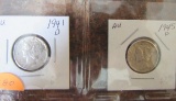 1941-P, 45-P Mercury Dimes AU/AU