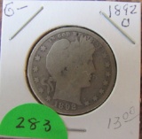 1892-O Barber Quarter-Good Minus