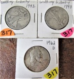 1942, 43,  Walking Liberty Half Dollars,1962D Franklin Half