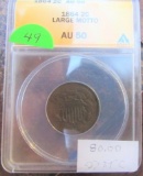 1864 Large Motto 2 Cent Piece AU50
