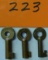 3 Brass Railroad Keys