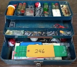 Metal Fishing Tackle Box & Contents