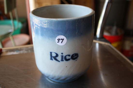 Rare Blue & Grey Rice Crock
