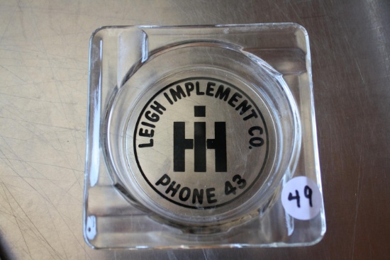 Rare IH Leigh Implement Co. Glass Ashtray