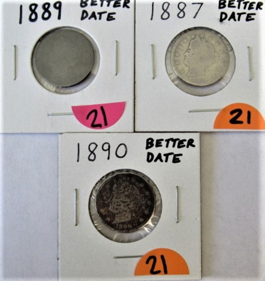 1887, 89, 90 Liberty Nickels