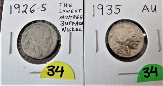 1926-S, 1935 AU Buffalo Nickels